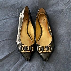 Black patent leather Kate Spade flats gold detail